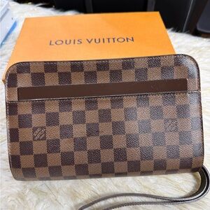 Auth. Louis Vuitton Saint Louis DE Clutch Wrislet Pouch PVC leather with Box